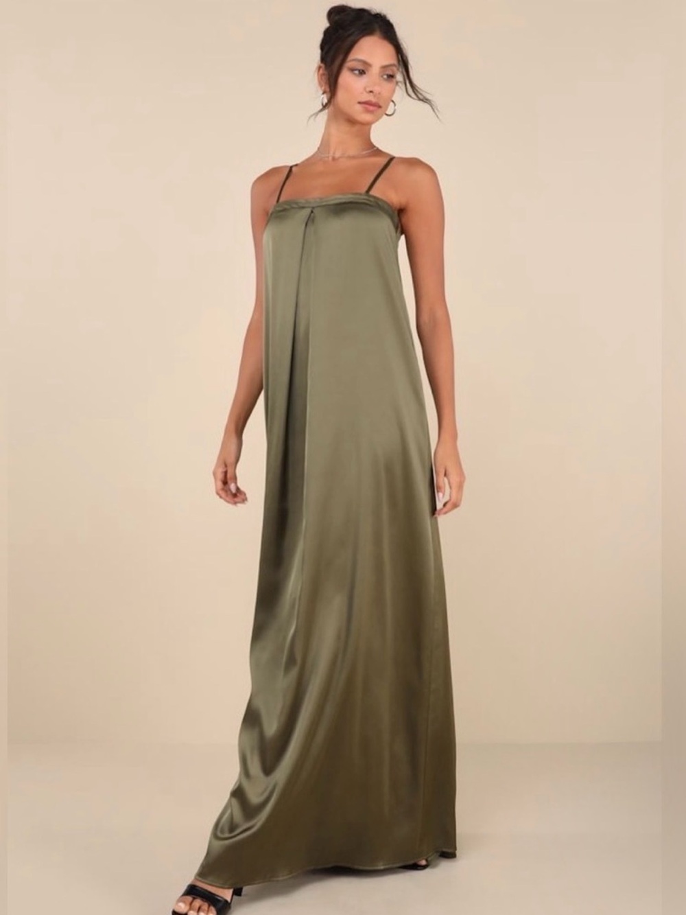 Lulu's Olive Satin Slip Gown